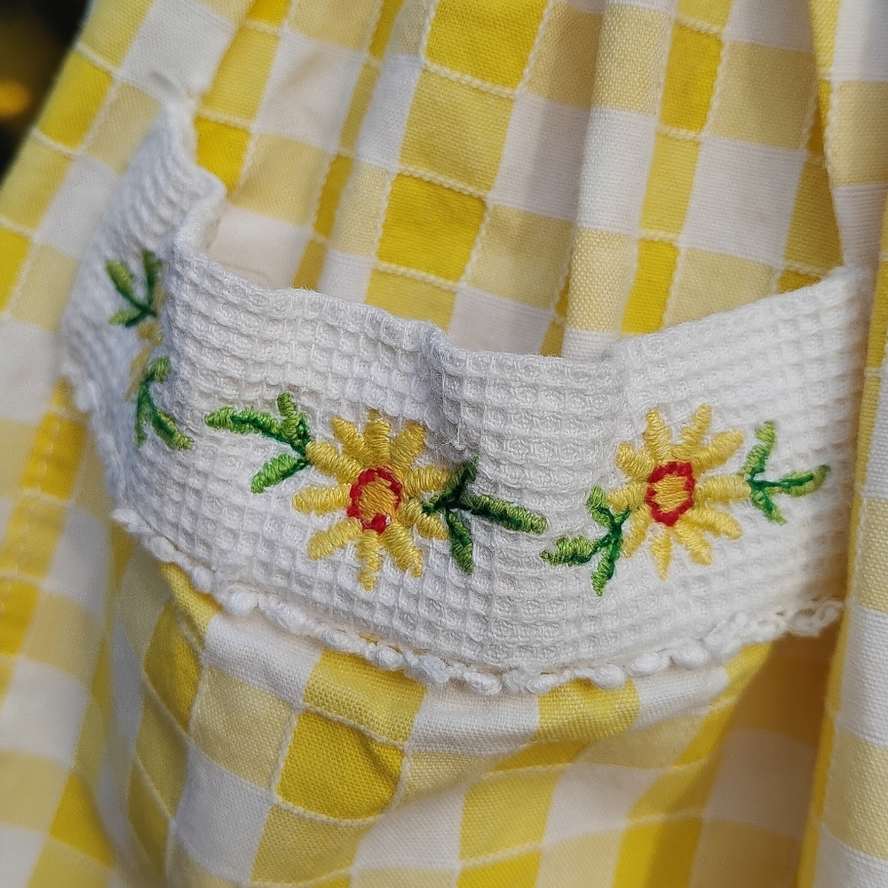 Jacadi French Cottage Farm Skirt Girl Yellow Gingham Check Pocket Flower 4t 5t - Picture 3 of 9